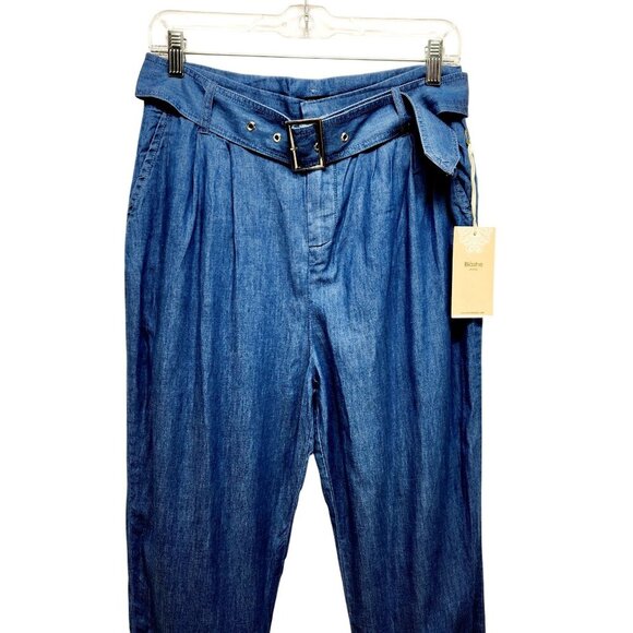 High-Waisted Denim Womens Trousers pants With Belt By Blāshe size S - Picture 4 of 10